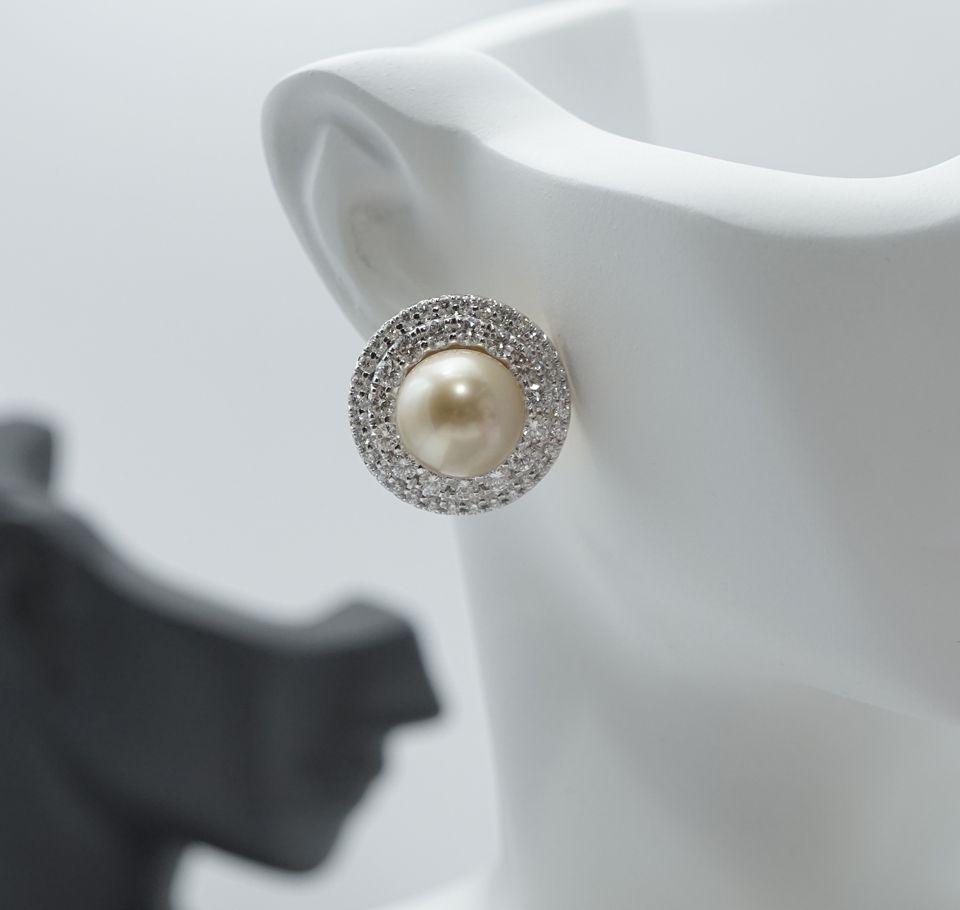 Golden South Sea Pearls and Diamond Halo Earrings