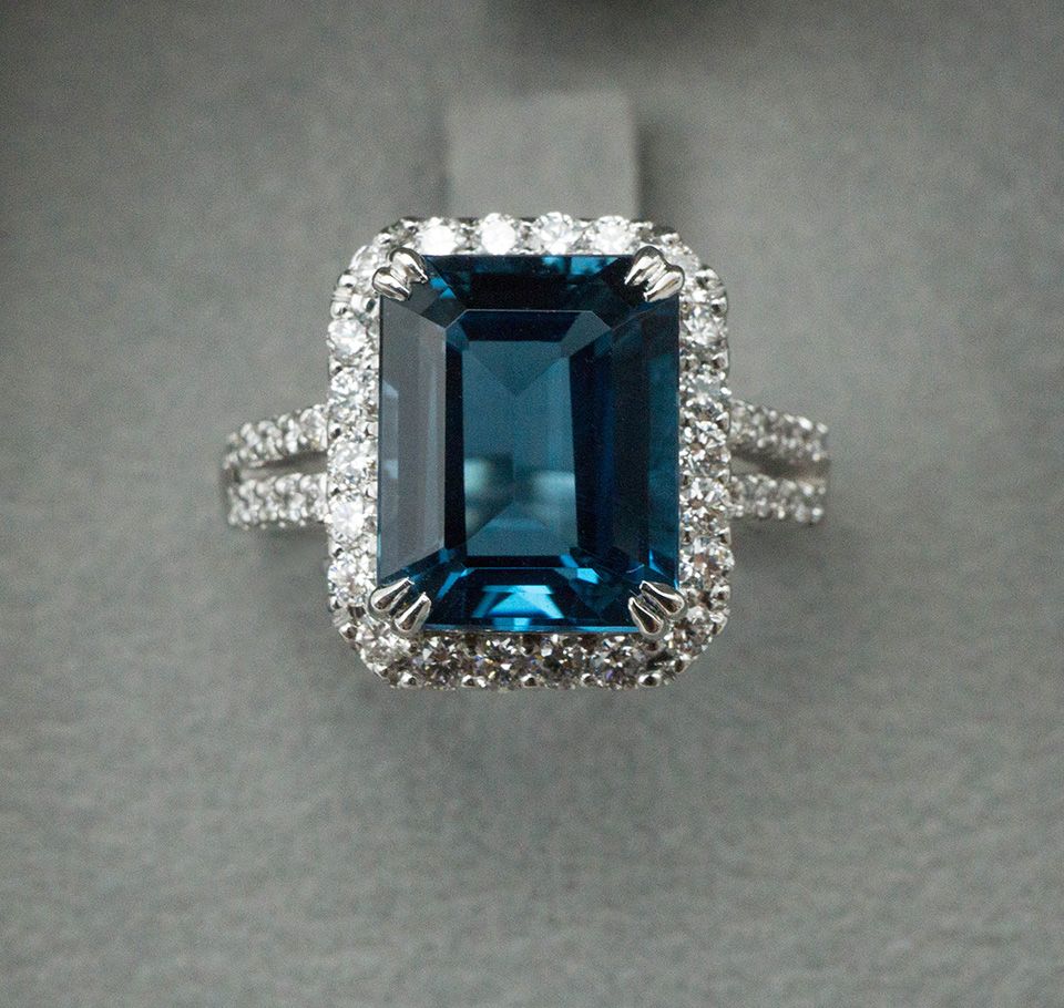 London Blue Topaz and Diamond Halo Ring