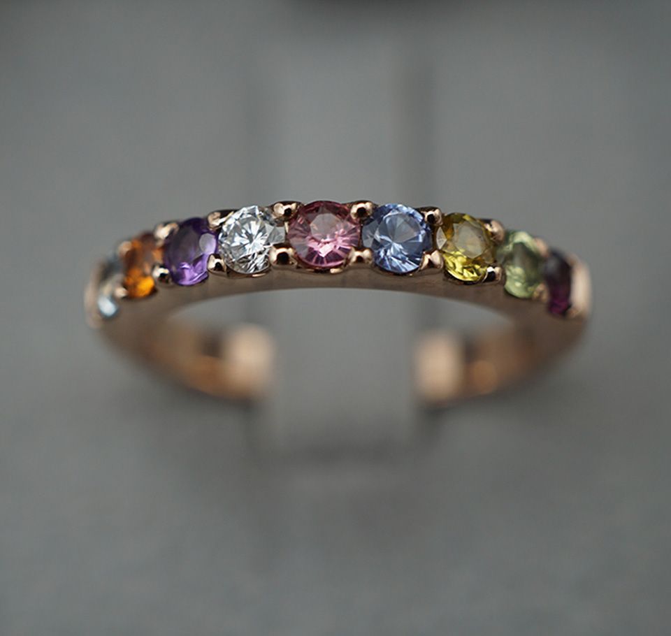 9 Colored Gemstones Ring